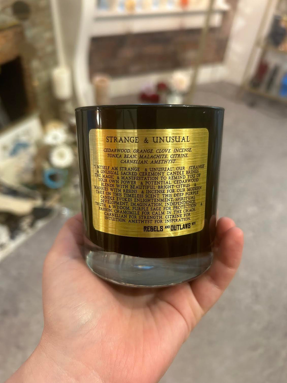 This is the front of the Strange & Unusual candle
