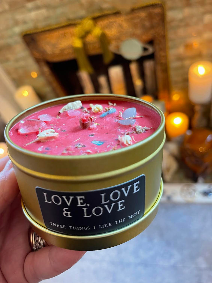 This is the front of the Love, Love & Love candle