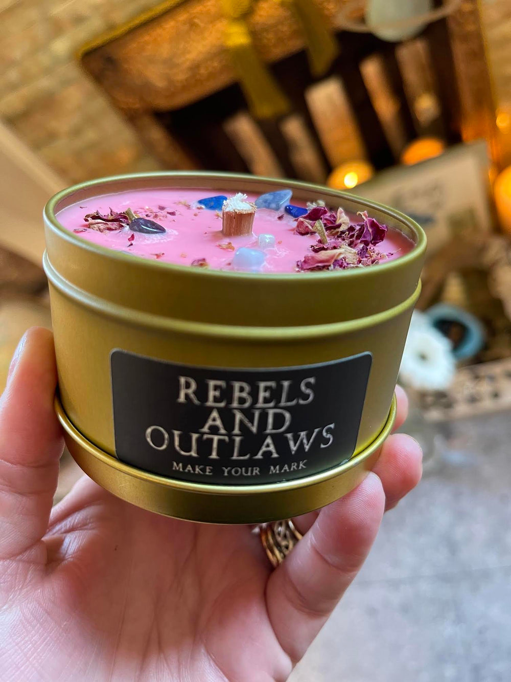 this is the front of the Rebels and Outlaws candle