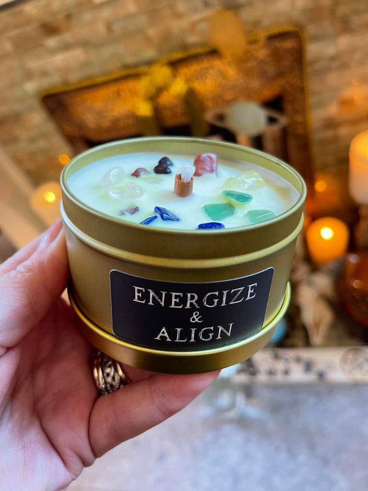 This is the front of the Energize and Align candle