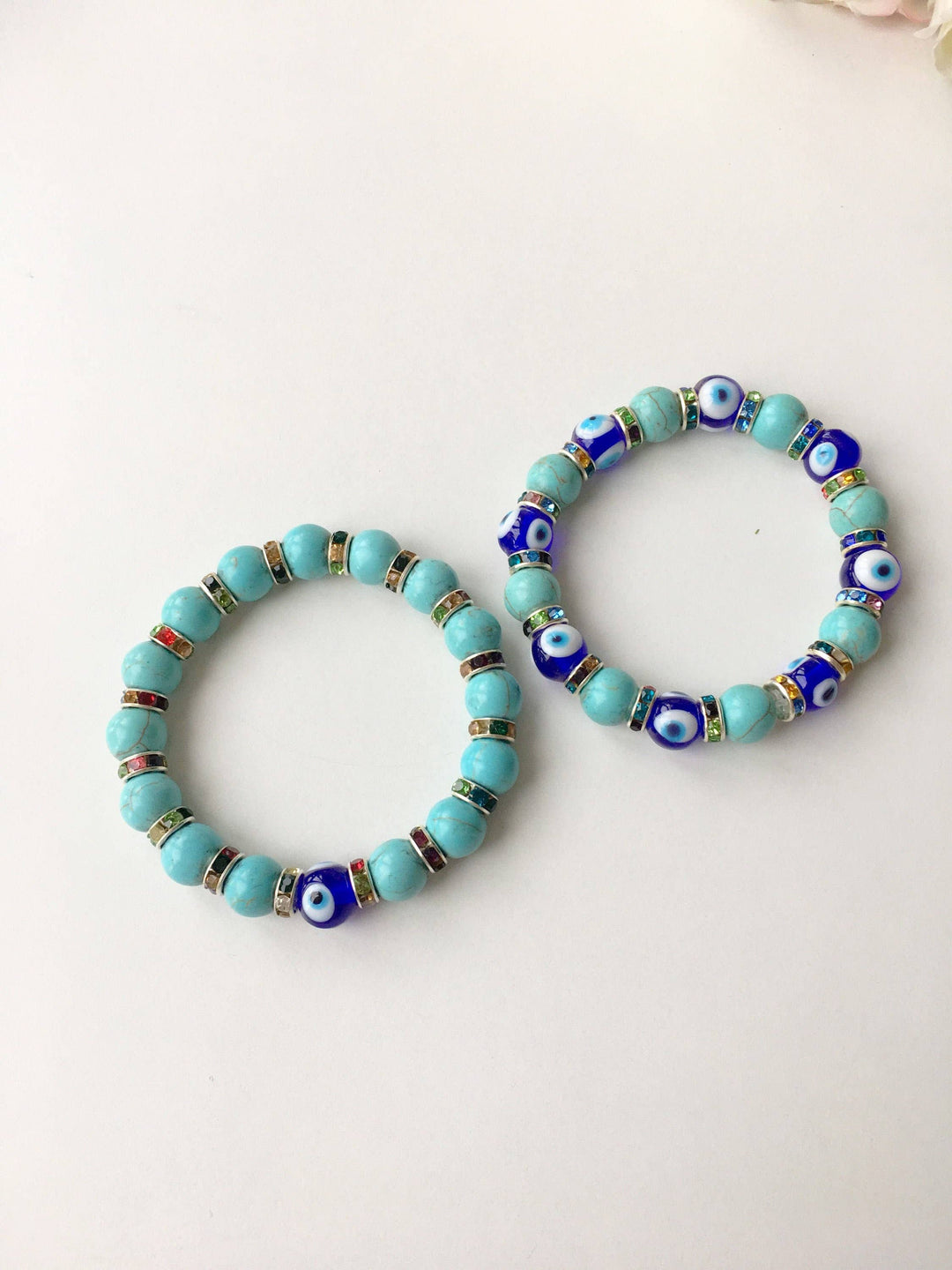 Blue Evil Eye Glass Bead Stretch Bracelet