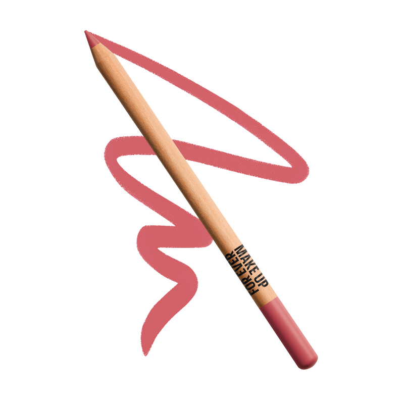 Lip liner pencil with pink line on a white background