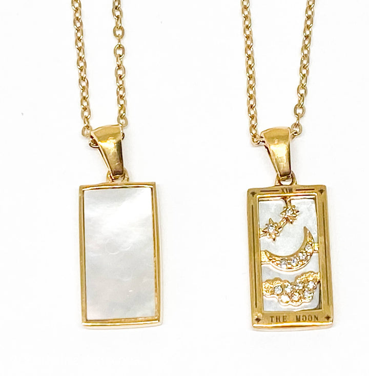 The Moon Enamel Tarot Card Necklace 18K with rhinestones stones