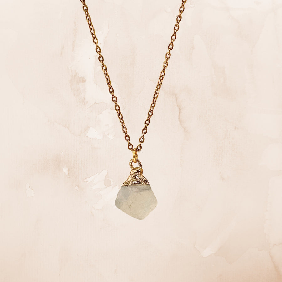Raw Green Fluorite Gold Crystal Necklace