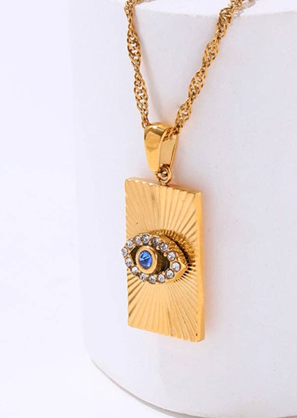 Golden Ray Evil Eye Pendant Necklace – Crystal Protection Amulet