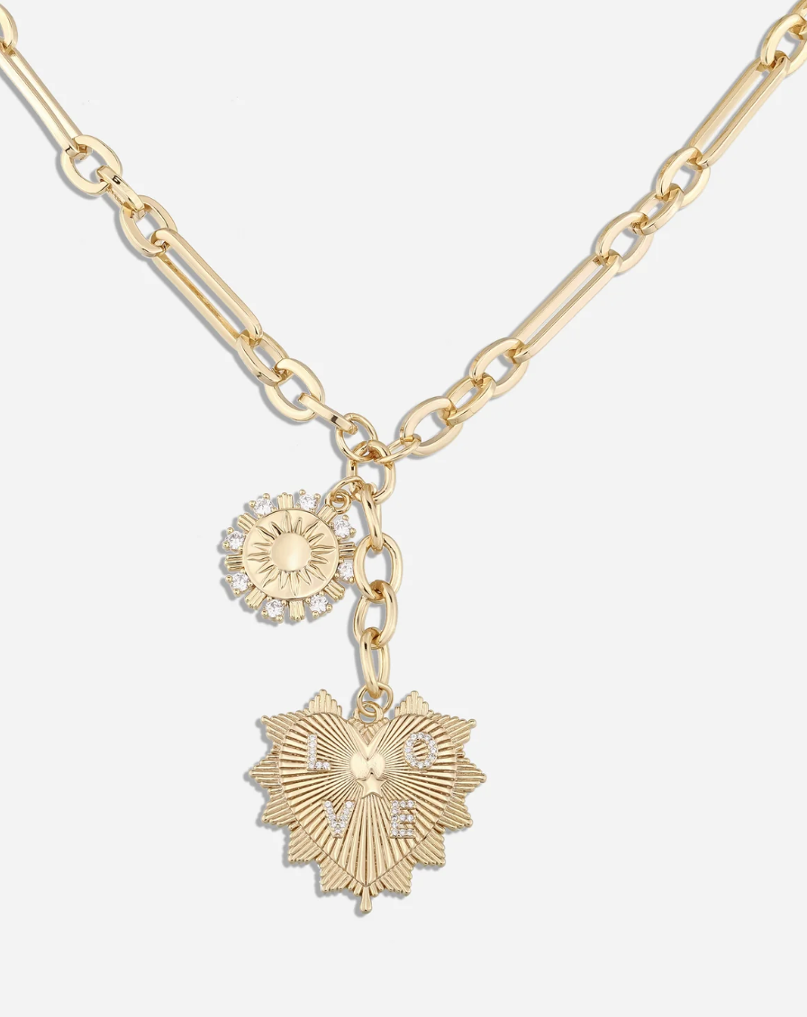 HEART Charm-Lariat Necklace 14K CZ- Charm