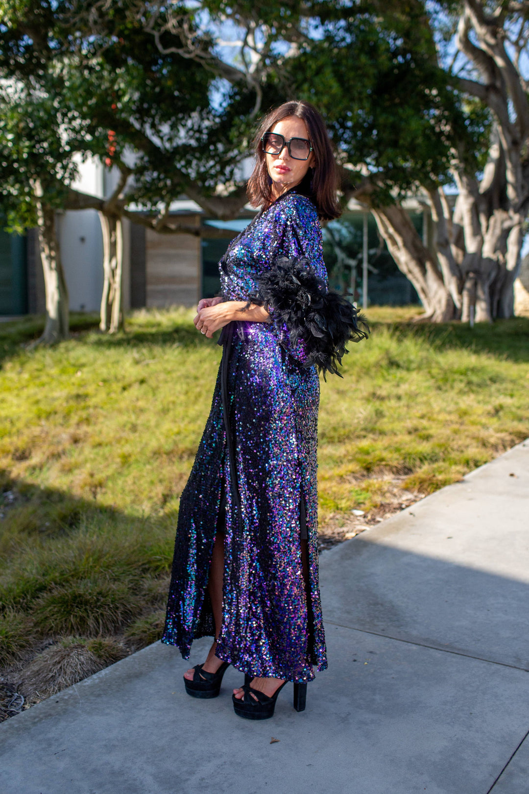 Marlene Wrap Dress in Black Amethyst