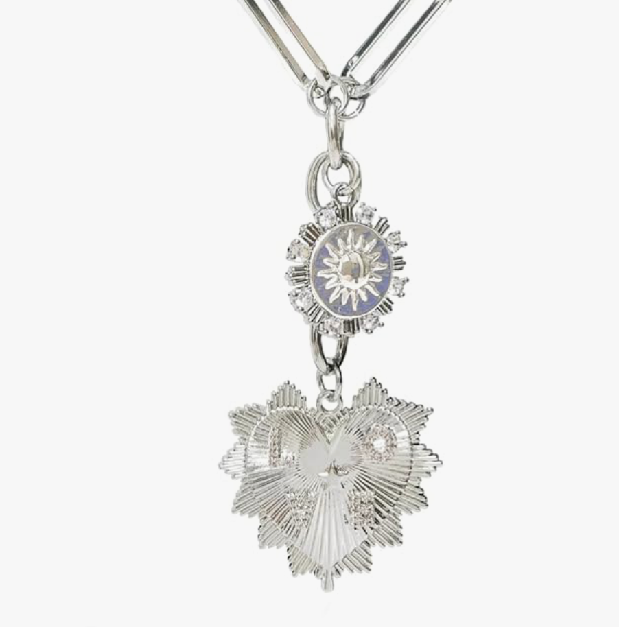 HEART Charm-Lariat Necklace 14K CZ- Charm