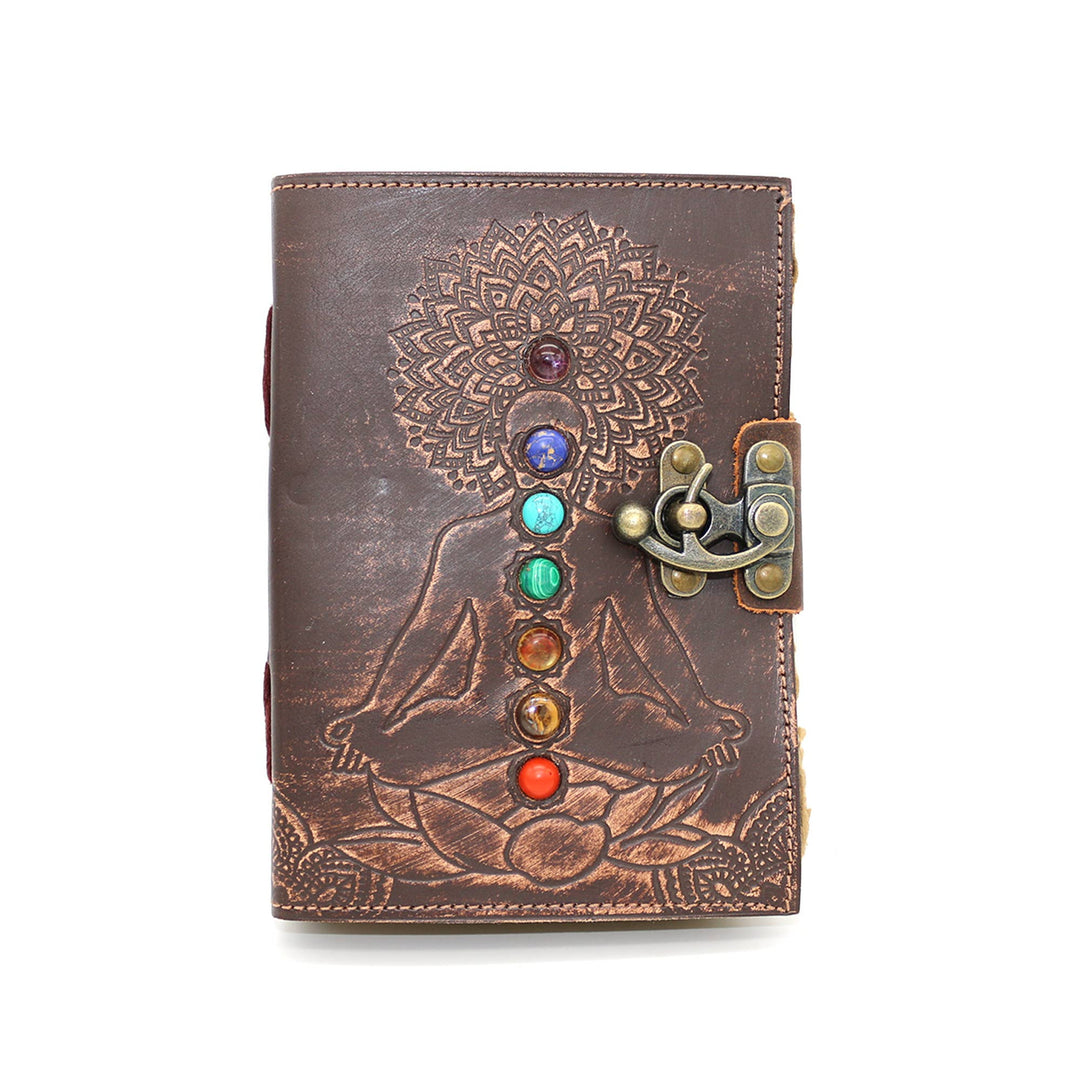 Embossed 7 Chakras Blank Leather Journal (5 x 7 in.)