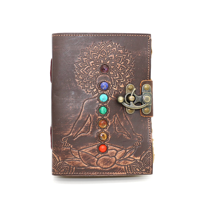 Embossed 7 Chakras Blank Leather Journal (5 x 7 in.)