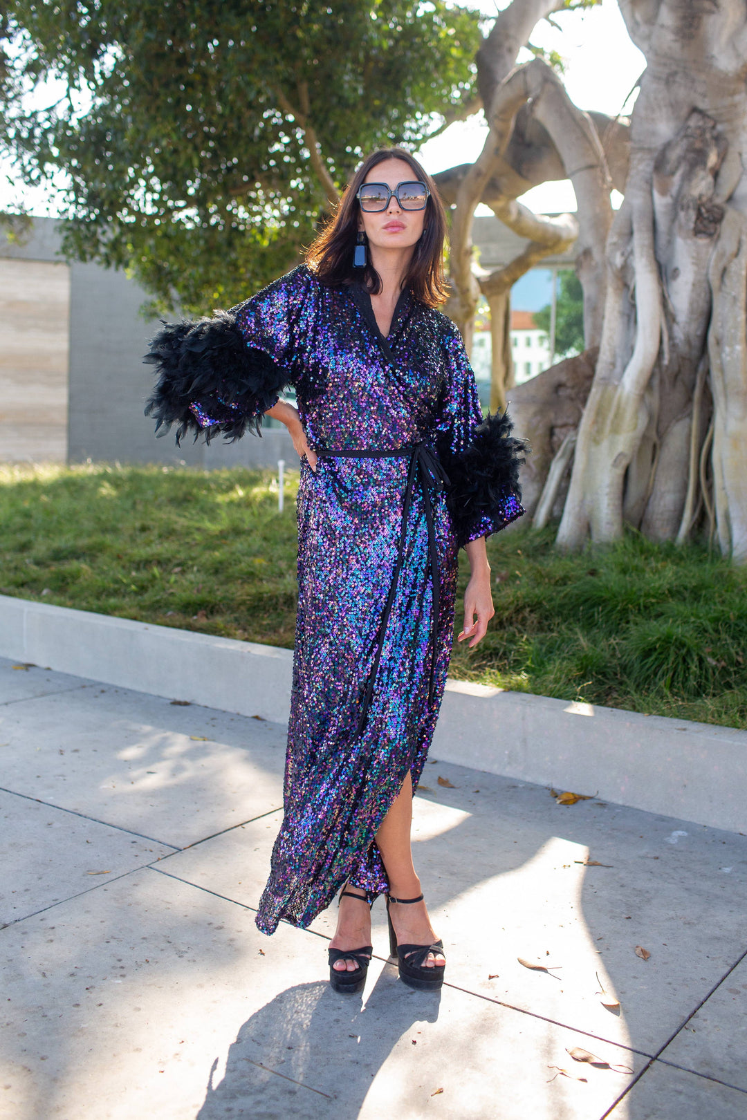 Marlene Wrap Dress in Black Amethyst