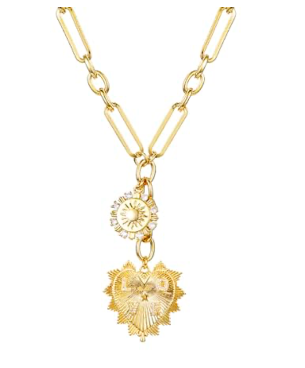 HEART Charm-Lariat Necklace 14K CZ- Charm