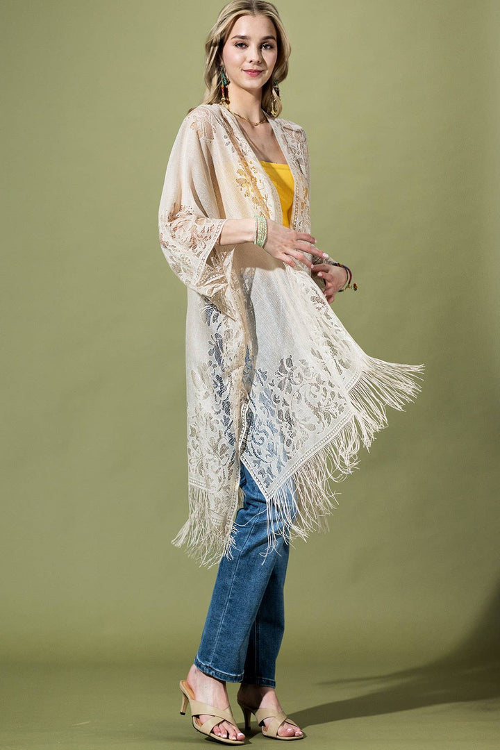 Floral Lace Kimono With Tassel