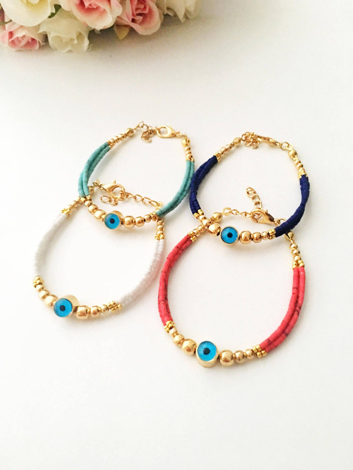 Blue Evil Eye Bracelet with Seed Beads and Evil Eye Charm Bracelet