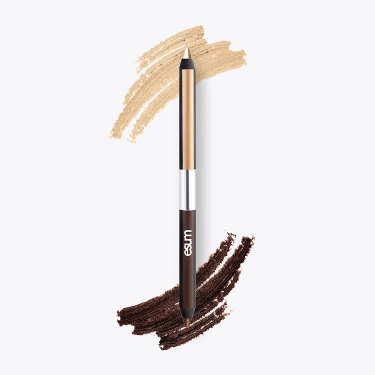 Makeup pencil with color swatches on a light gray background
