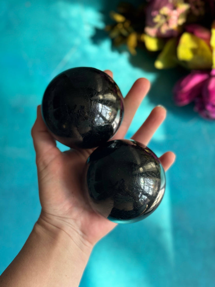 Black Tourmaline Crystal Spheres, Ethically Sourced Crystals, Protection Stone