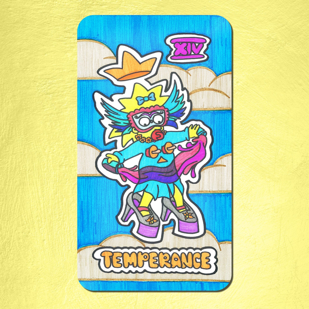 This is Maggie dressed almost in drag being a cute silly girl in the Simpsons tarot deck! 