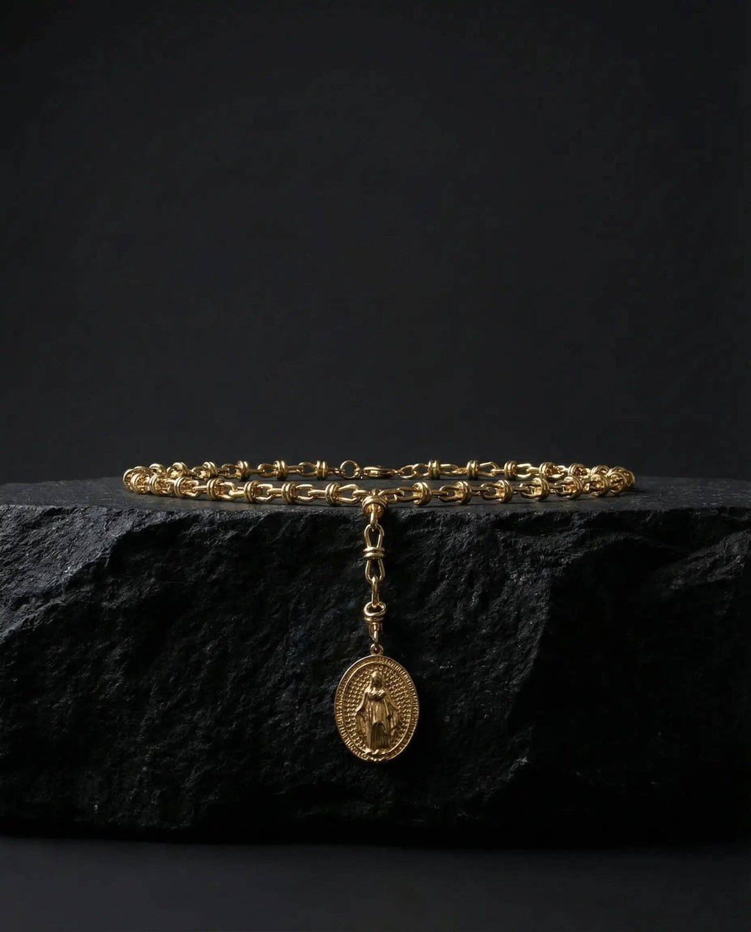 Virgin Mary Medal Necklace with Colored Zircons · 18K Gold Plated
