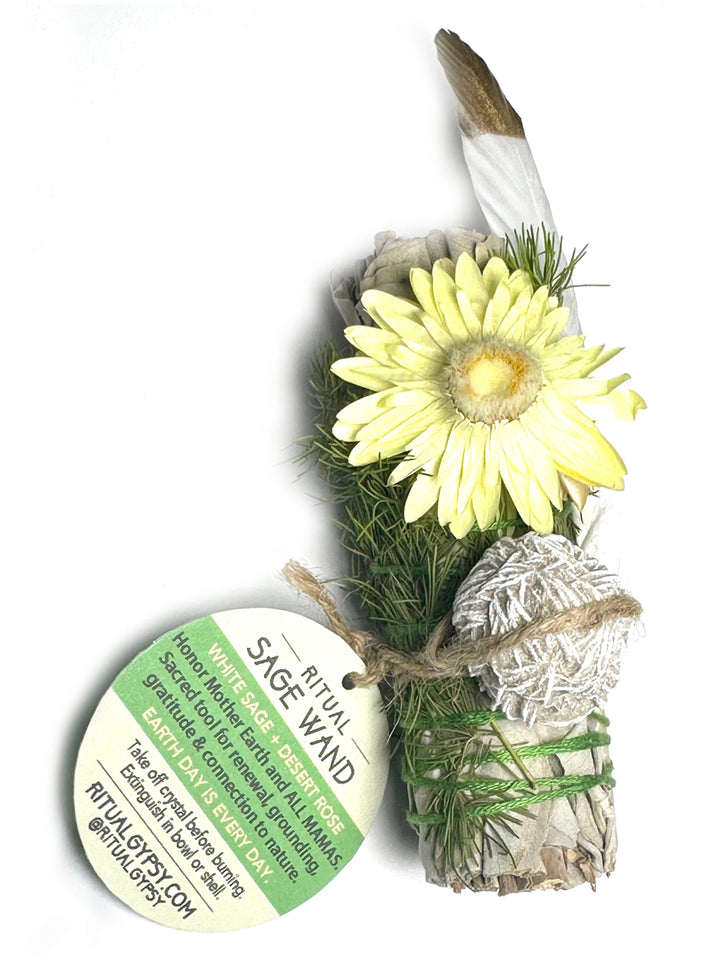 "EARTH MAMA' Ritual Wand (Sage Bundle + Desert Rose)