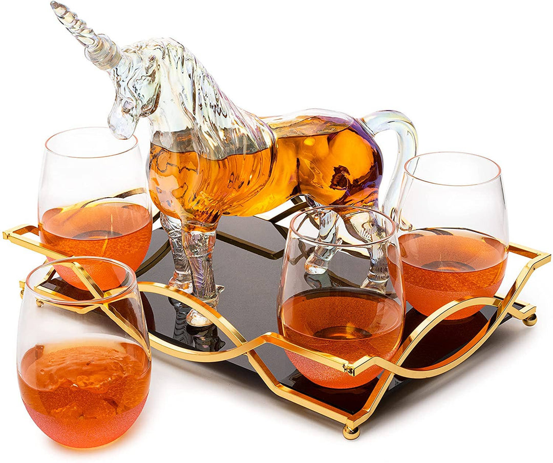 Iridescent Unicorn Whiskey Decanter Set 750ml & 4 Glasses