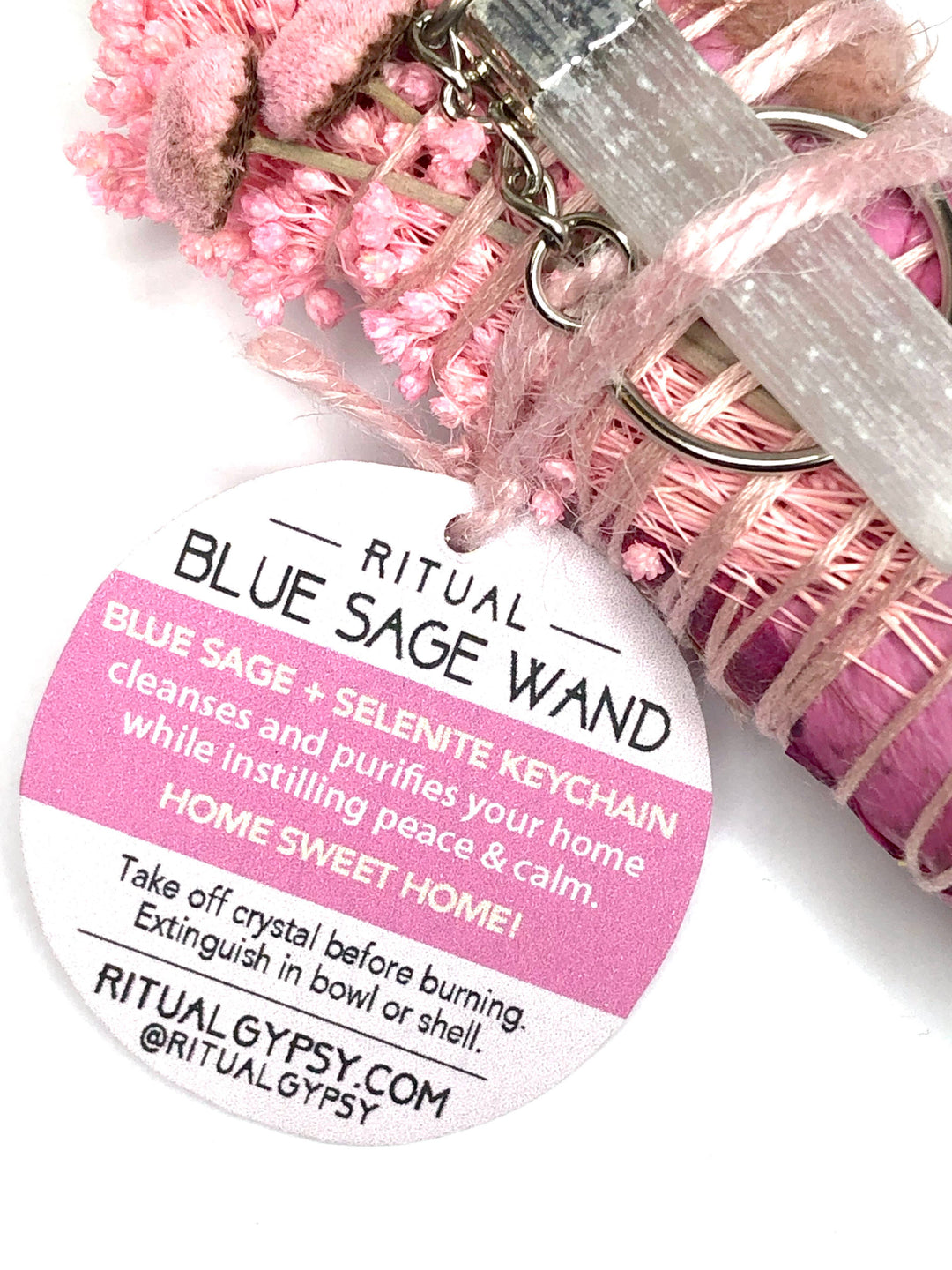 Home Sweet Home Sage Wand (Blue Sage + Selenite Keychain)