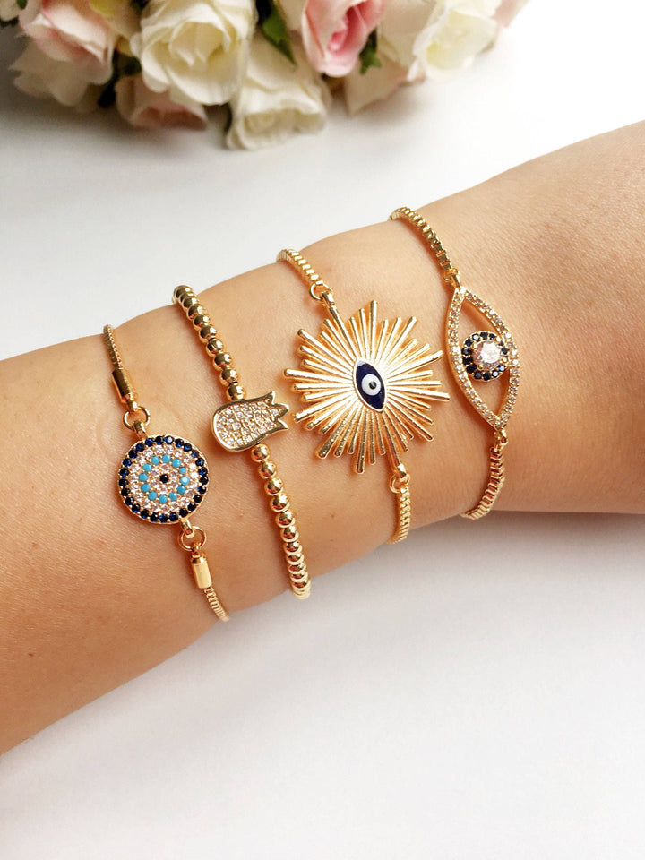 Gold Evil Eye Bracelet, Adjustable Greek Jewelry