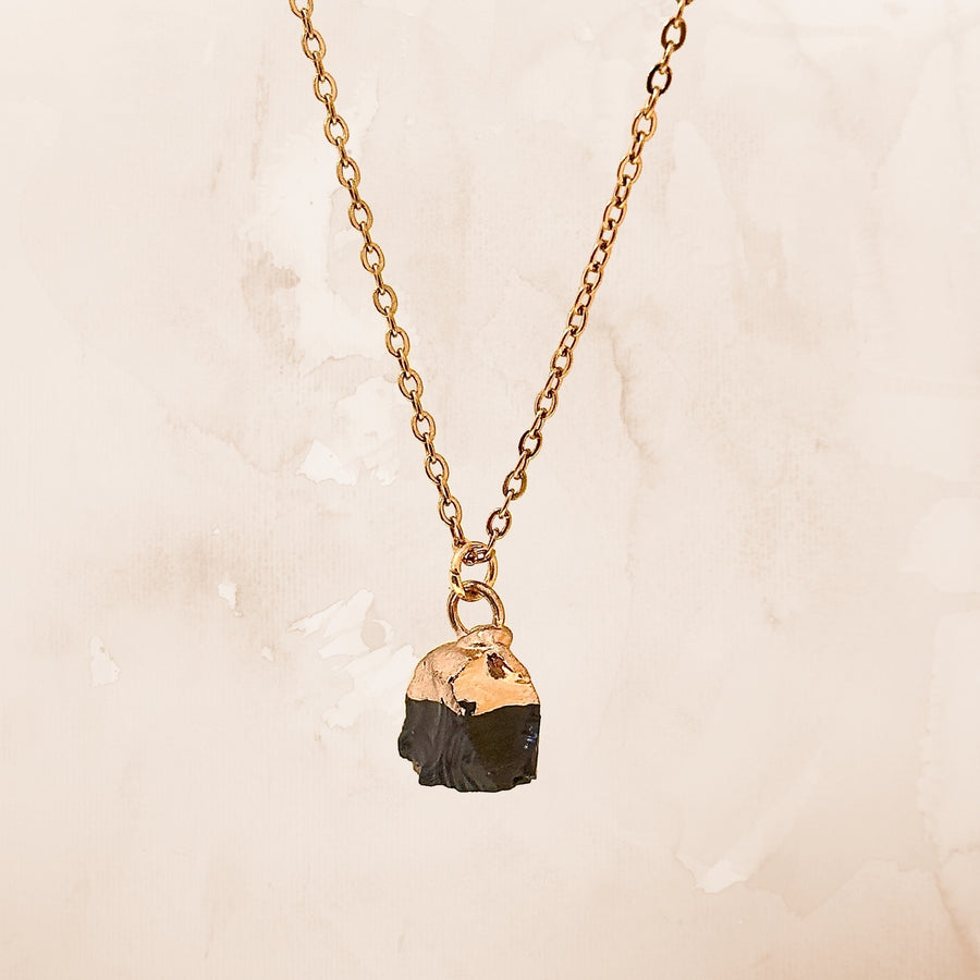 Raw Black Tourmaline Gold Crystal Necklace