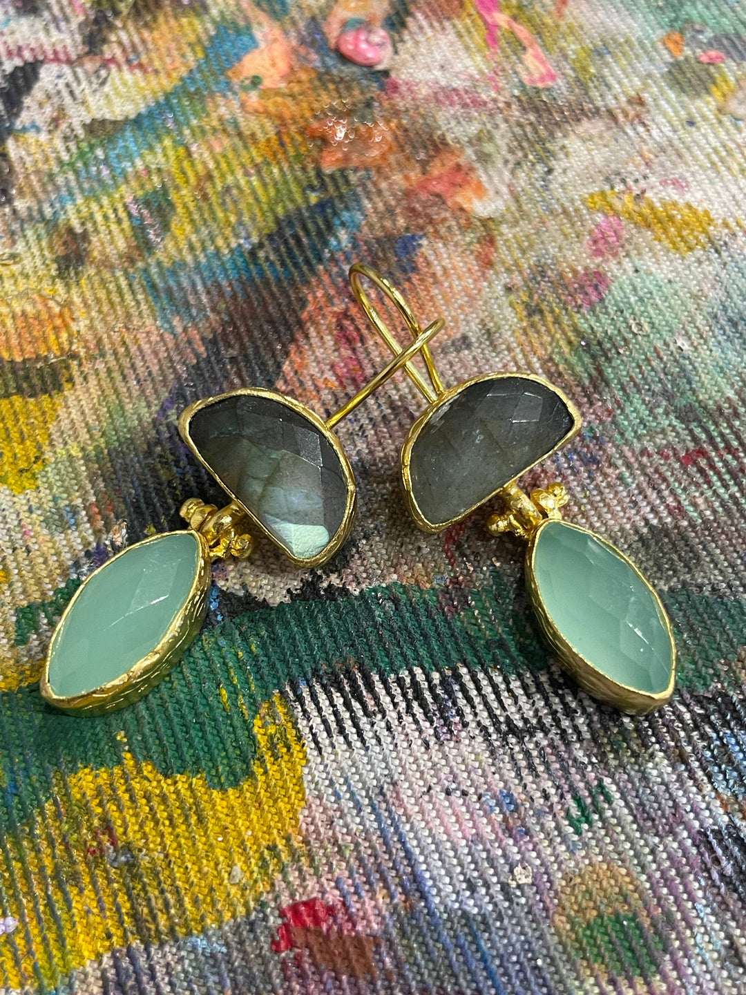 Halfmoon Double + Marquis Stone Earring