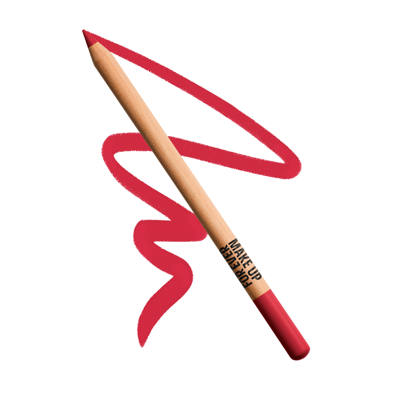 Make-up pencil with red cap and line on white background