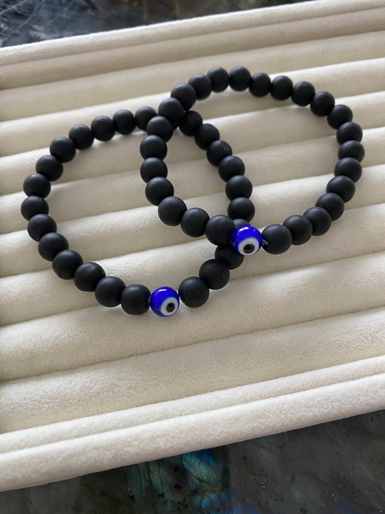 Evileyefavor Onyx Natural Stone Bracelet with Evil Eye Bead