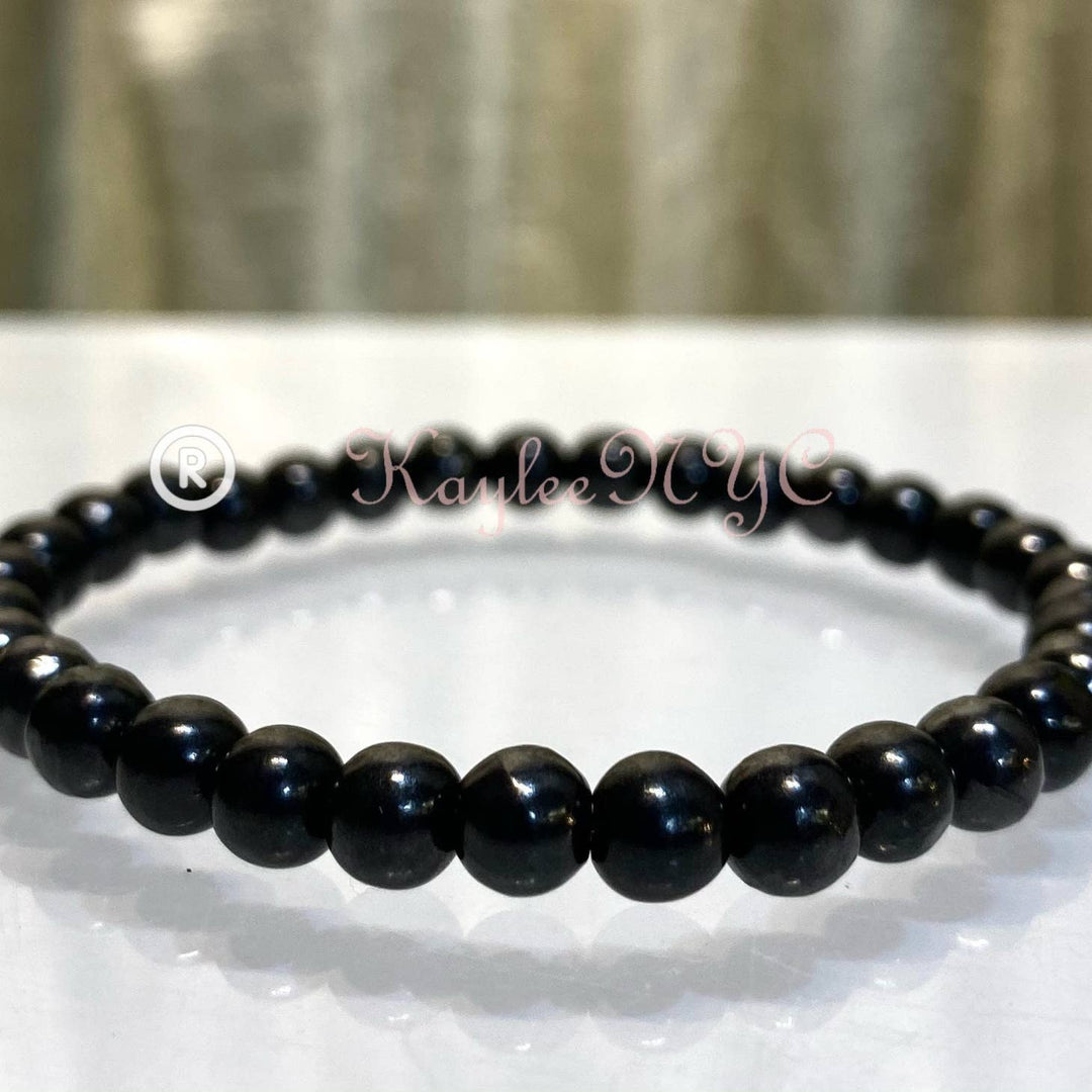 KayleeNYC Natural Shungite 6mm 7.5” Stretch Bracelet Crystal Healing Energy