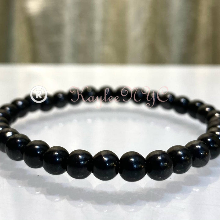 KayleeNYC Natural Shungite 6mm 7.5” Stretch Bracelet Crystal Healing Energy