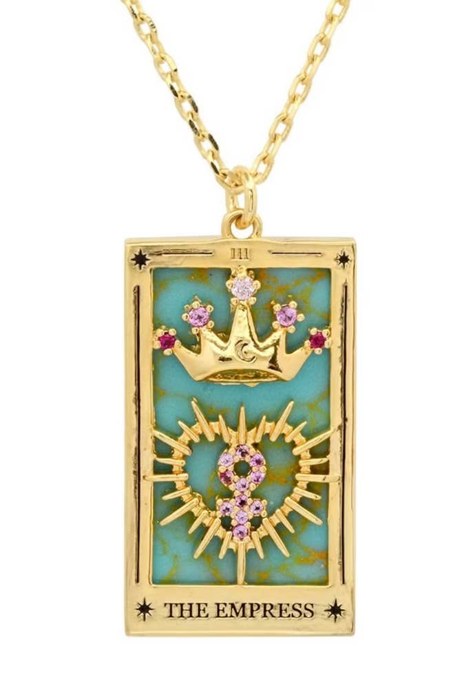 The Empress Enamel Tarot Card Necklace 18K with rhinestones