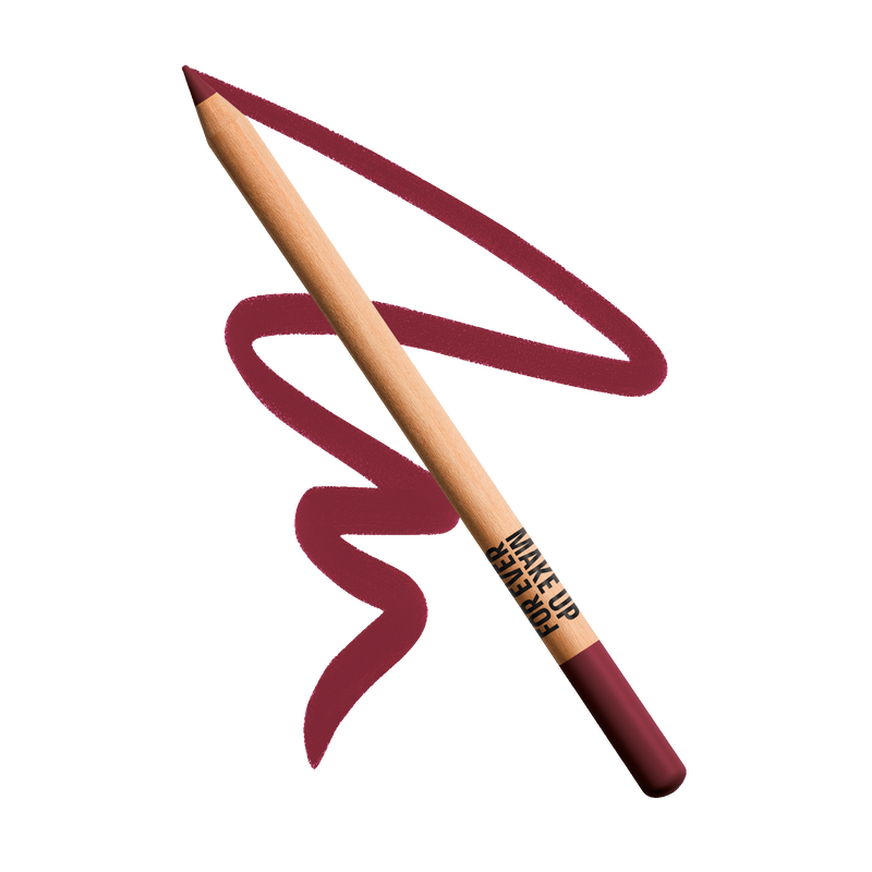 Lip liner pencil with a swatch of red color on a white background