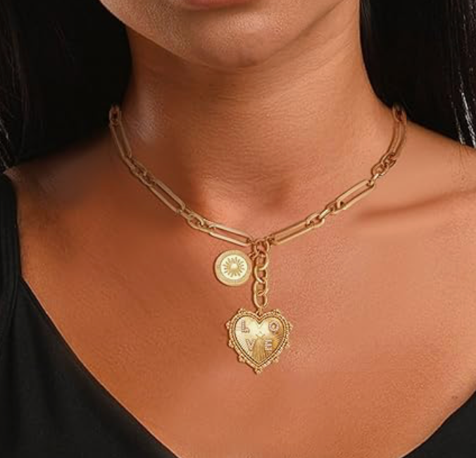 HEART Charm-Lariat Necklace 14K CZ- Charm