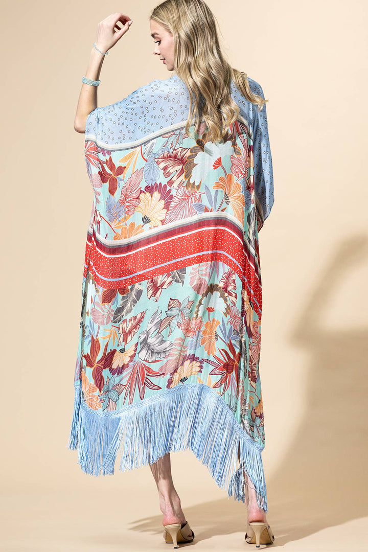 Azule Bloom Fringed Kimono