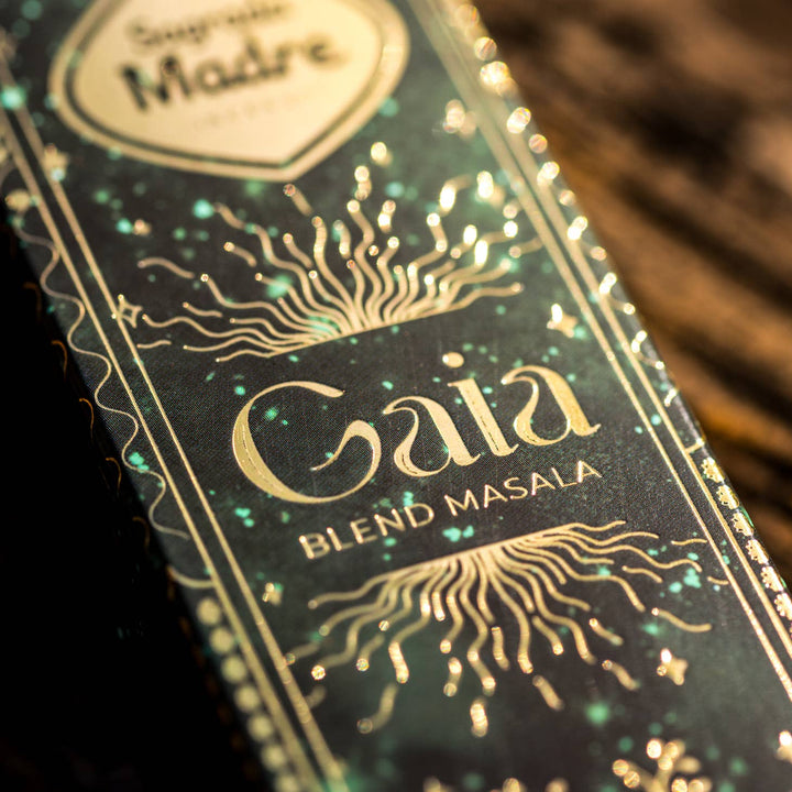 Gaia Incense closeup of box