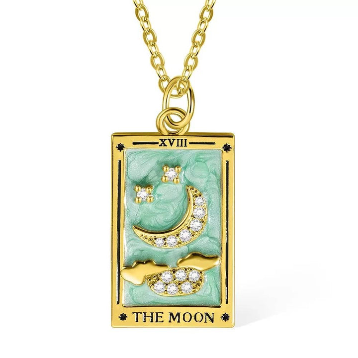 The Moon Enamel Tarot Card Necklace 18K with rhinestones stones