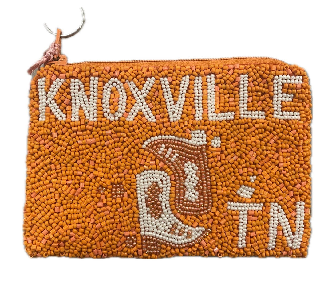 Knoxville TN Beaded Pouch – Orange & White Handcrafted Zip Bag | Game Day & Everyday Glam