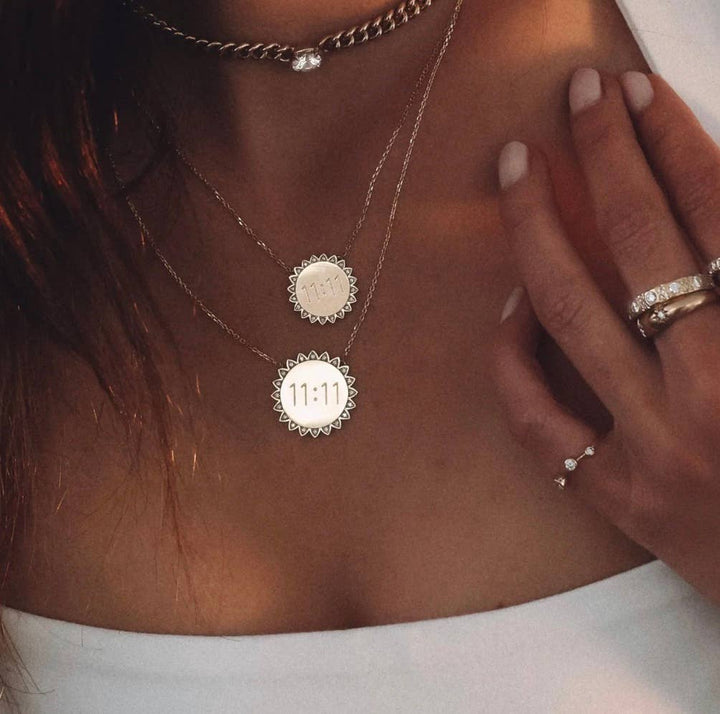 11:11 Sunshine Sun Pendant Necklace 14K Gold Steel Crystal