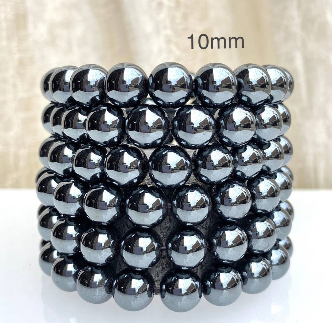 Natural Hematite 10mm 8" Crystal Healing Stretch Bracelets