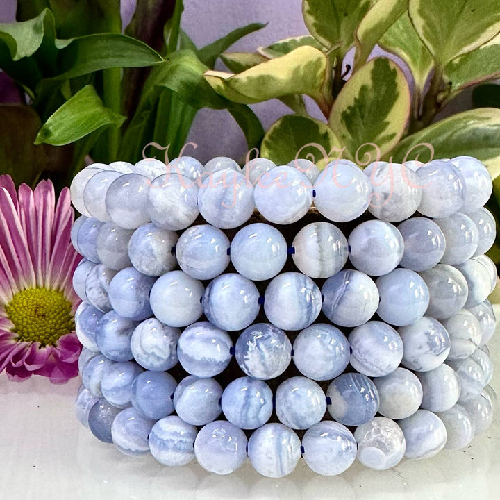 KayleeNYC Natural Blue Lace Agate 8mm 7.5” Crystal Bracelet