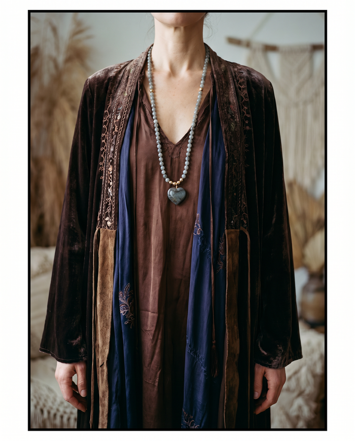 Labradorite Heart Necklace · Natural Bead Strand ·