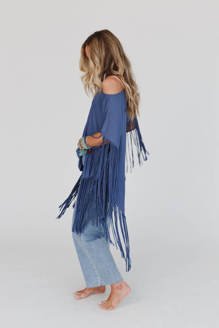 Western Showstopper Fringe Top - Denim