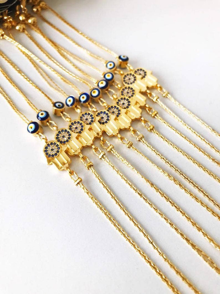 Hamsa Evil Eye Bracelet, Gold Chain Bracelet, Greek Jewelry