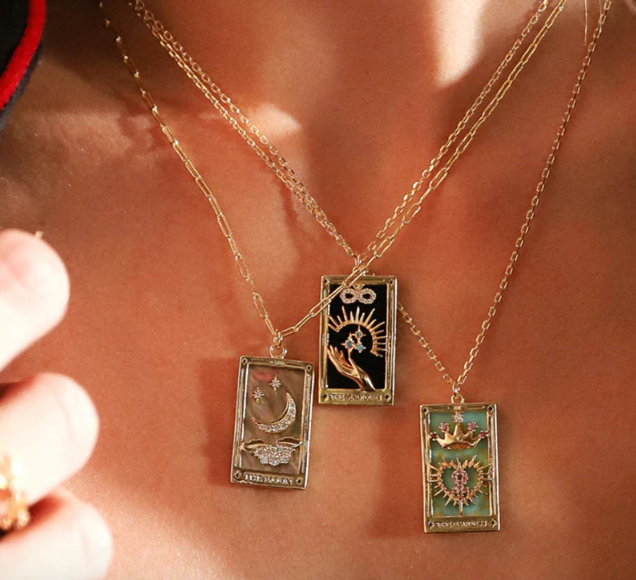 The Empress Enamel Tarot Card Necklace 18K with rhinestones