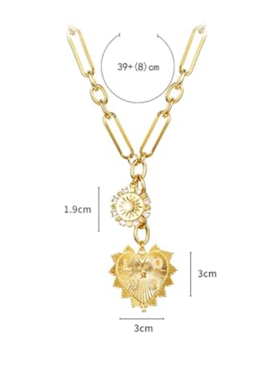 HEART Charm-Lariat Necklace 14K CZ- Charm