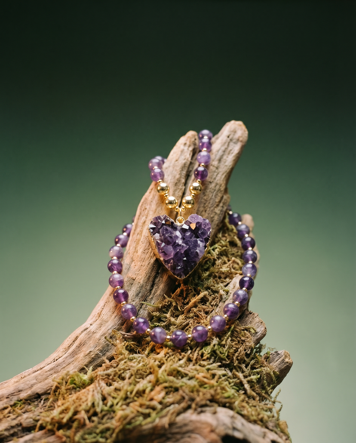 Raw Amethyst Druzy Heart Necklace · Spiritual Talisman