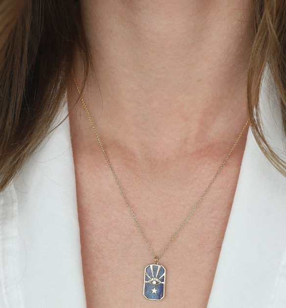 Evil Eye Blue Lapis Enamel Necklace 18K