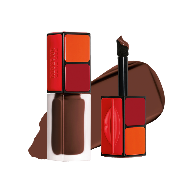 Makeup set with lip products on a white background